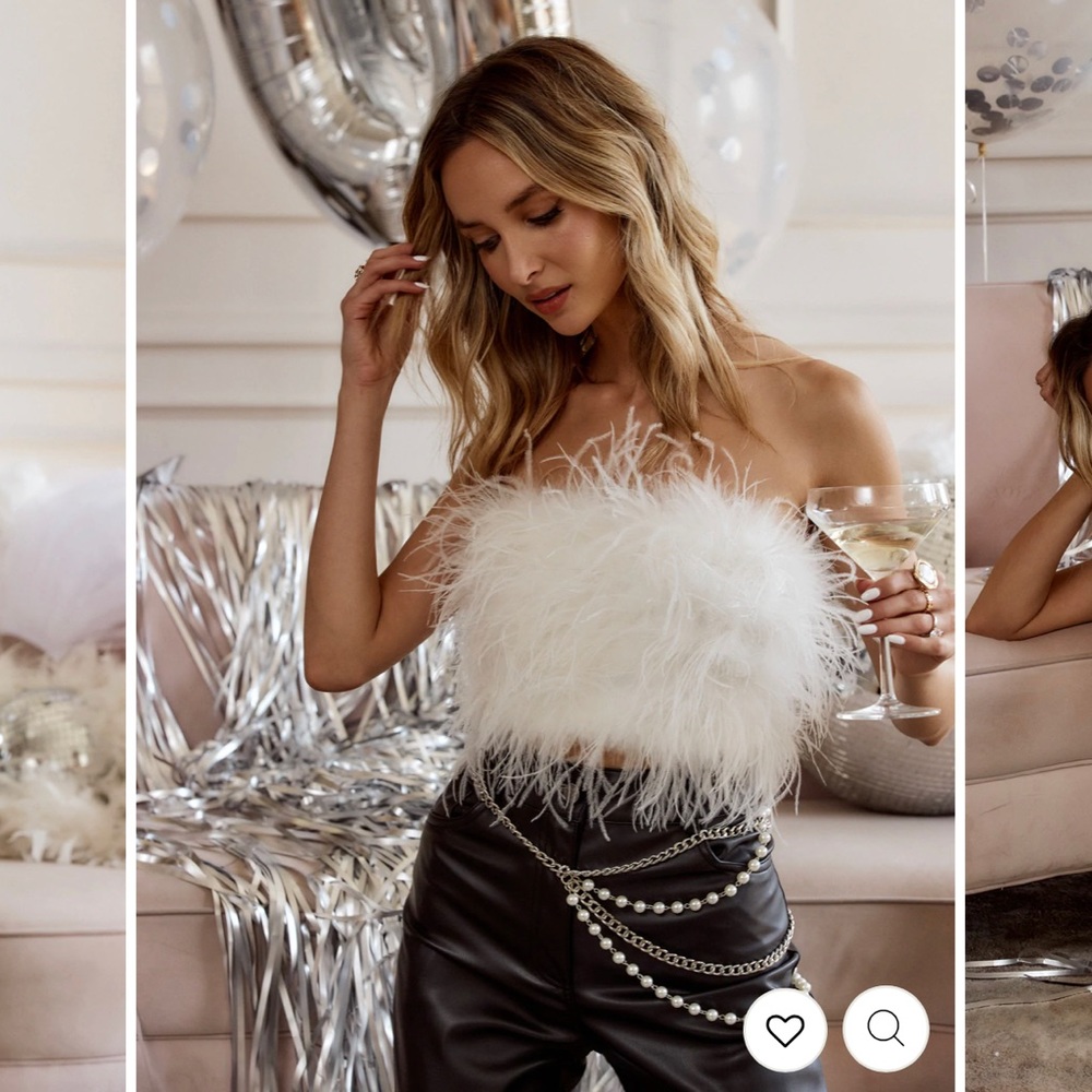 12th Tribe CHANEL WHITE FAUX FEATHER TOP Size Small